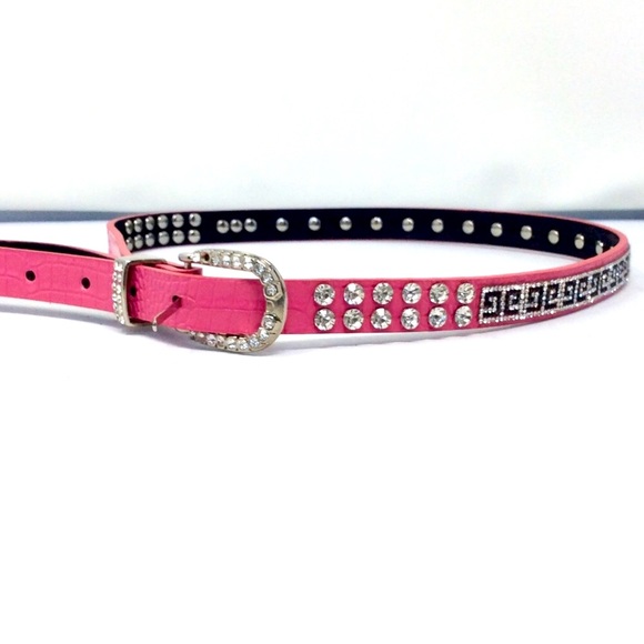Pink MCM Greek key rhinestone pattern belt - Picture 5 of 5